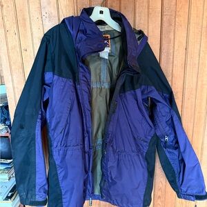 Vintage 90s L.L. Bean Women's Purple and Black Raincoat